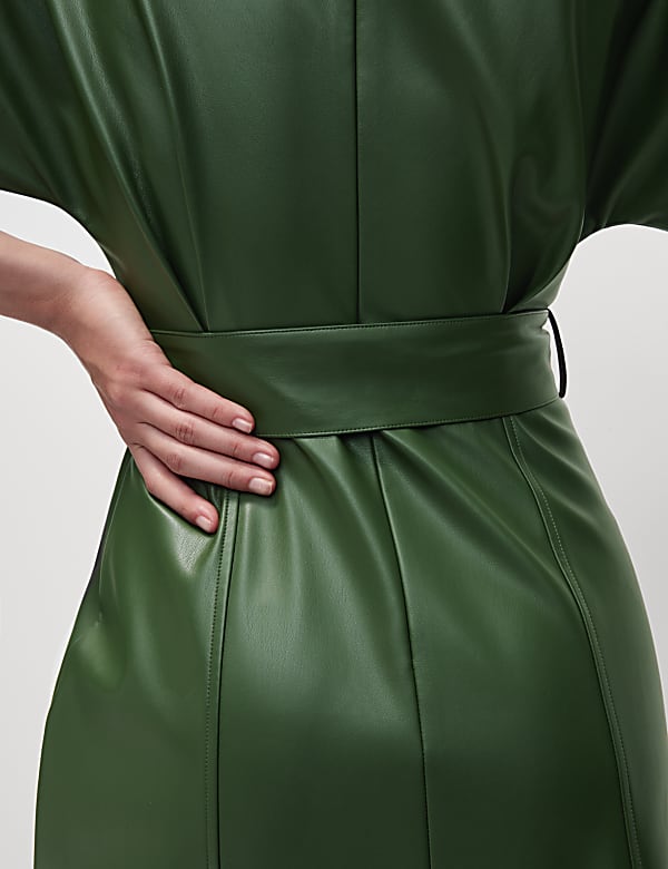 Faux Leather Belted Mini column Dress