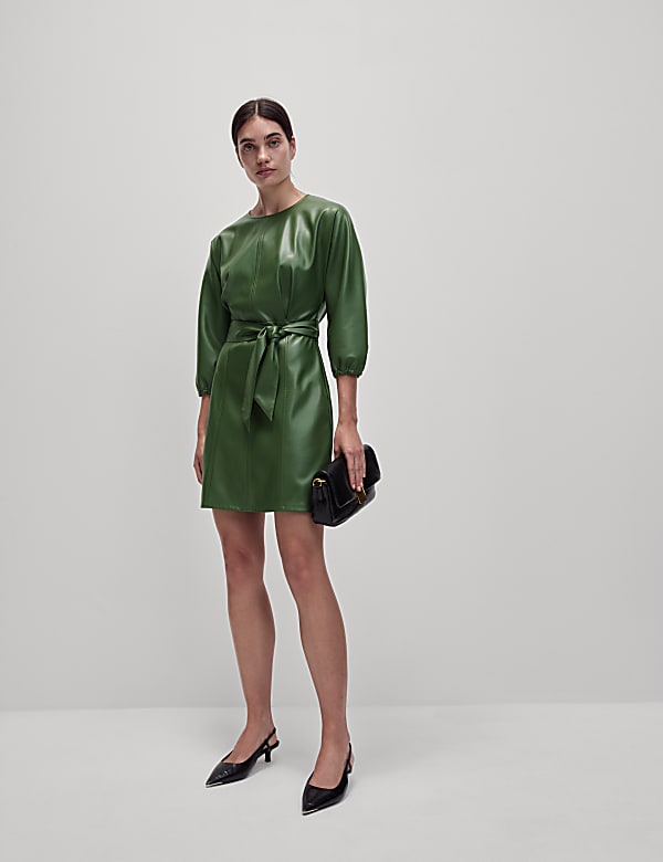 Faux Leather Belted Mini column Dress