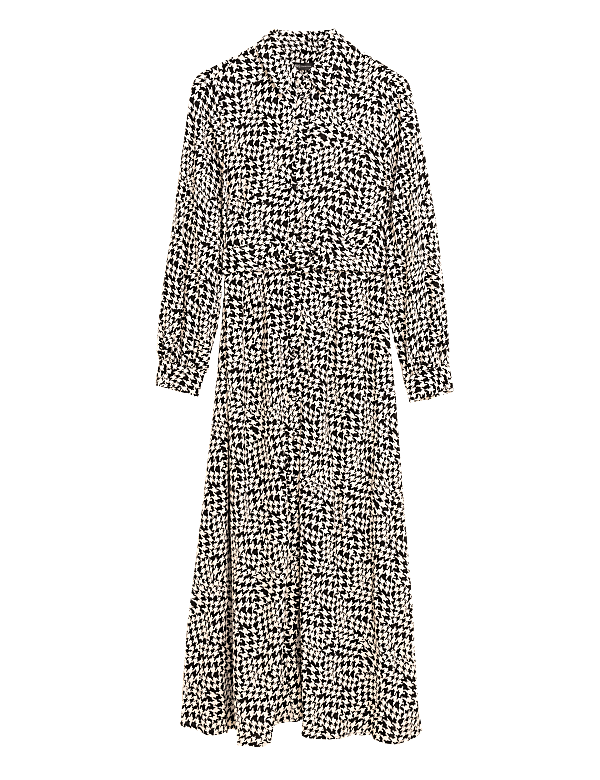 Dogtooth Belted Midaxi Shirt Dress