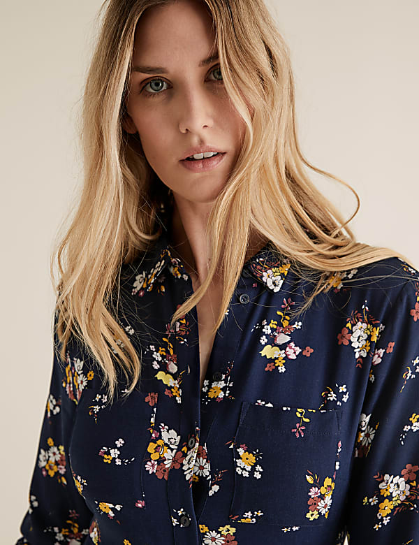 Floral Belted Midi Shirt Dress