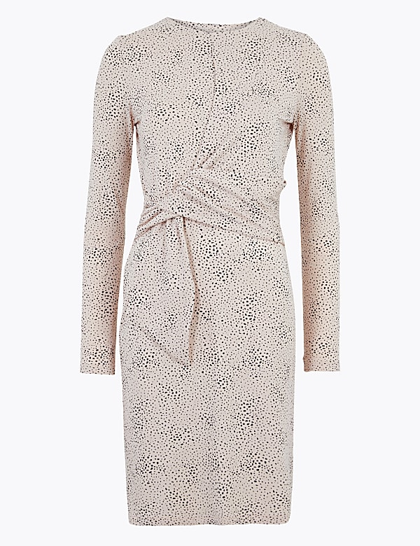 Printed Tie Front Mini Bodycon Dress