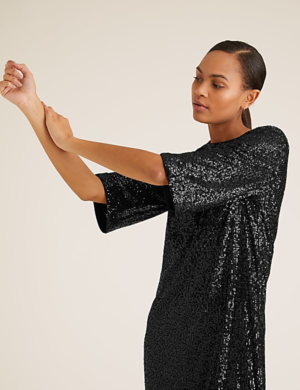 Sequin Knee Length Shift Dress