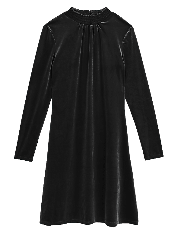 Velvet Shirred Neck Swing Dress