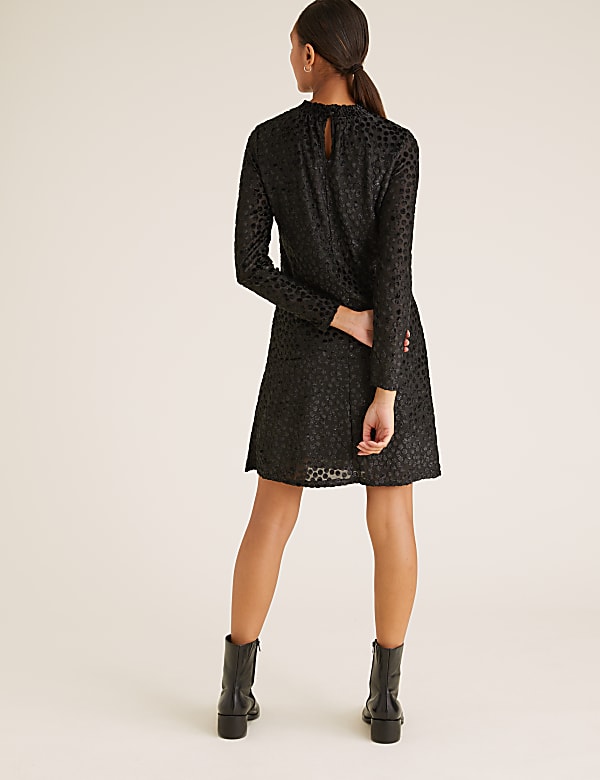 Velvet Polka Dot High Neck Swing Dress