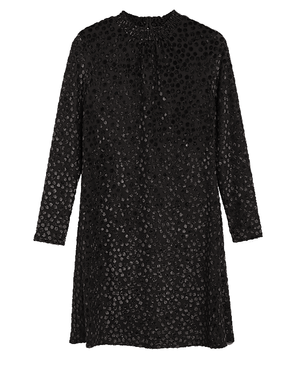 Velvet Polka Dot High Neck Swing Dress