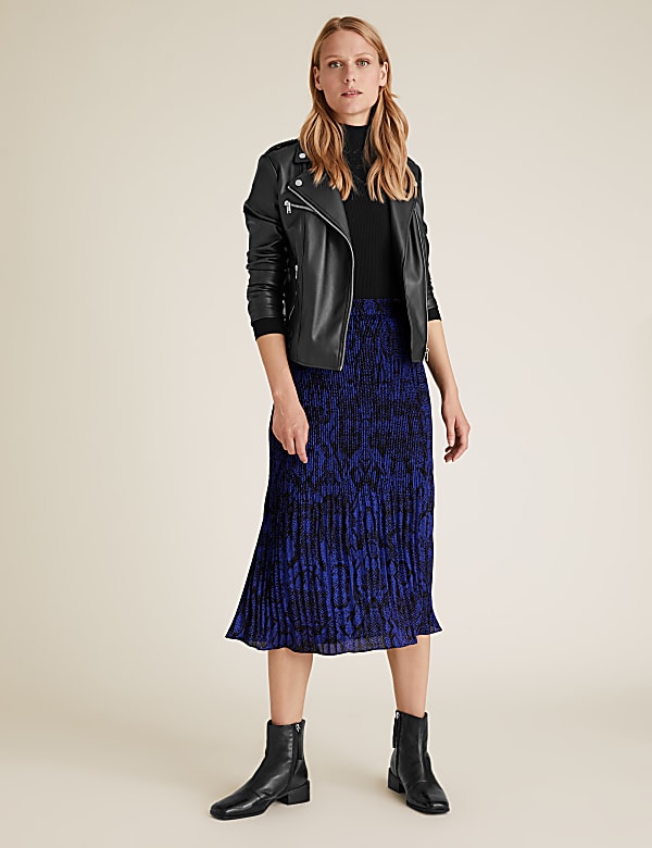 Snake Print Plisse Midi Straight Skirt