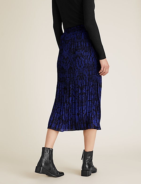 Snake Print Plisse Midi Straight Skirt
