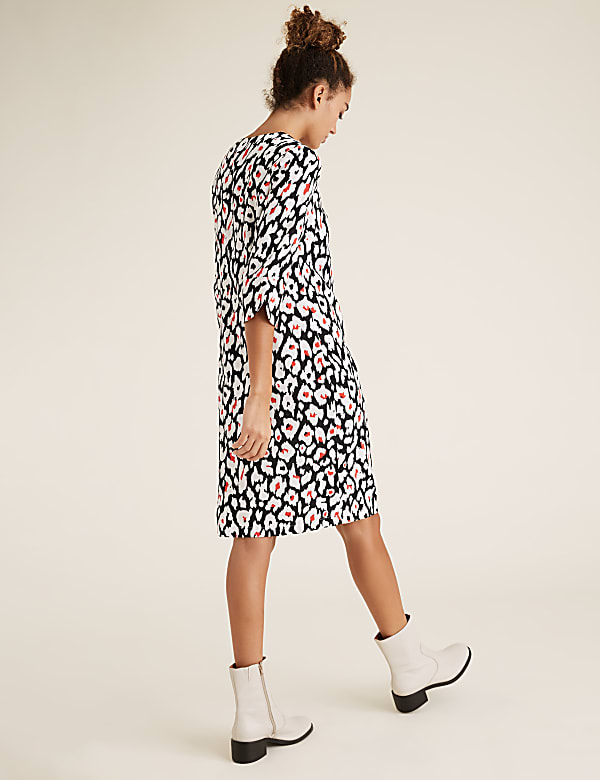 Crepe Animal Print V-Neck Shift Dress
