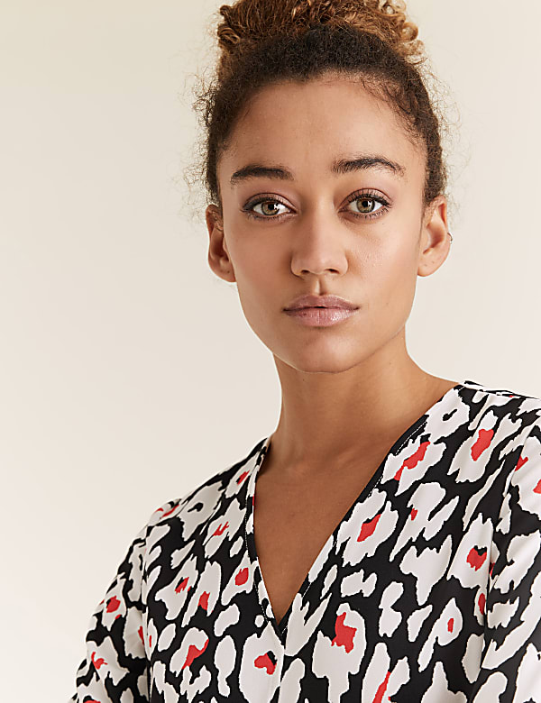 Crepe Animal Print V-Neck Shift Dress