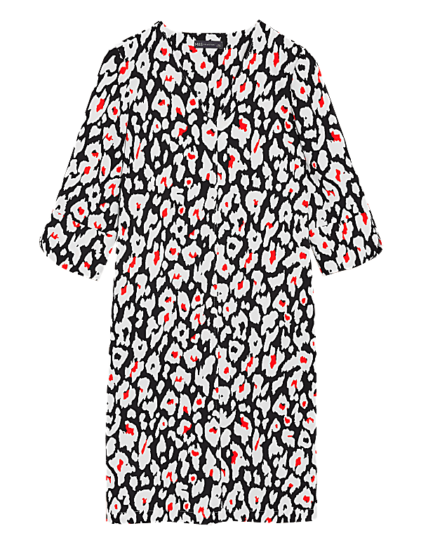 Crepe Animal Print V-Neck Shift Dress