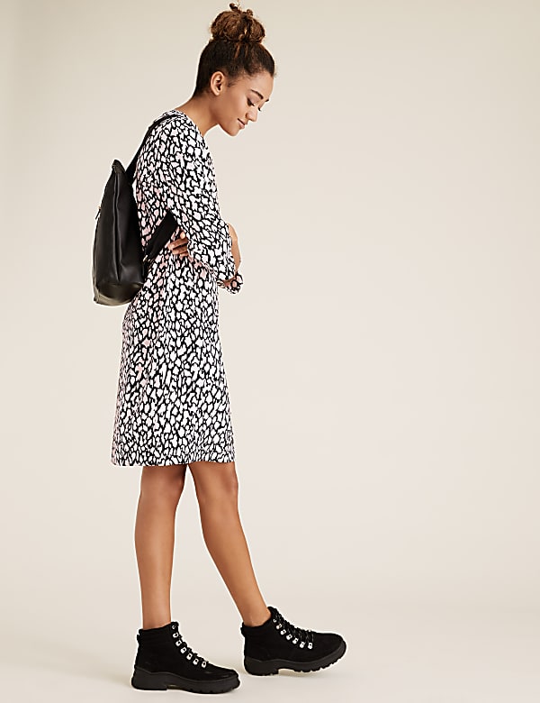 Crepe Animal Print V-Neck Shift Dress
