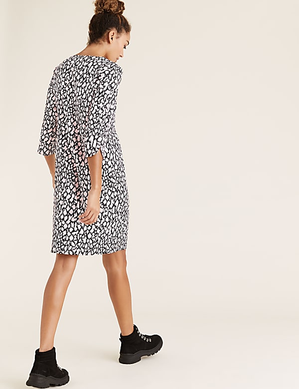 Crepe Animal Print V-Neck Shift Dress