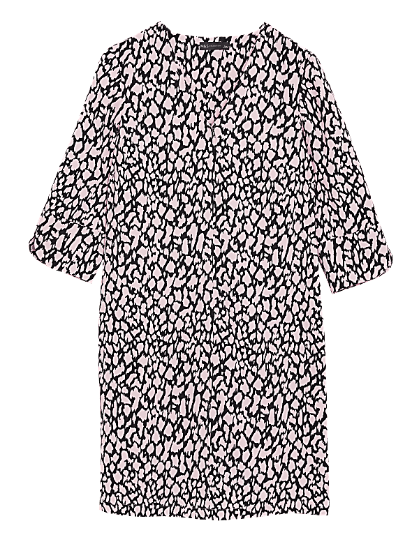 Crepe Animal Print V-Neck Shift Dress