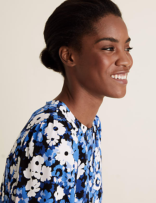Floral Puff Sleeve Mini Tea Dress '