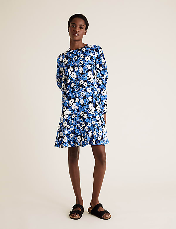 Floral Puff Sleeve Mini Tea Dress '
