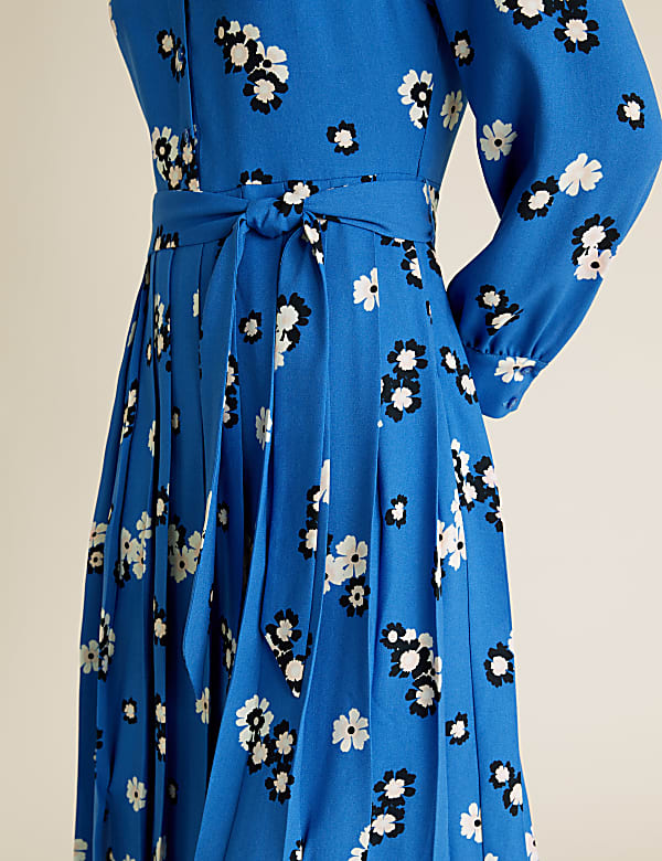 Floral Collared Tie Front Midi Shirt Dress