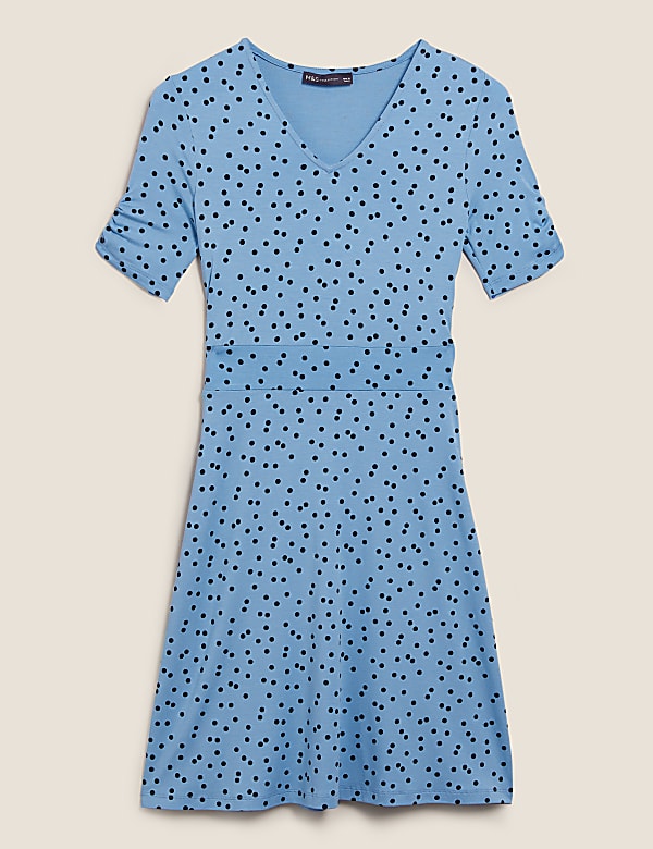Jersey Polka Dot V-Neck Mini Skater Dress - NZ