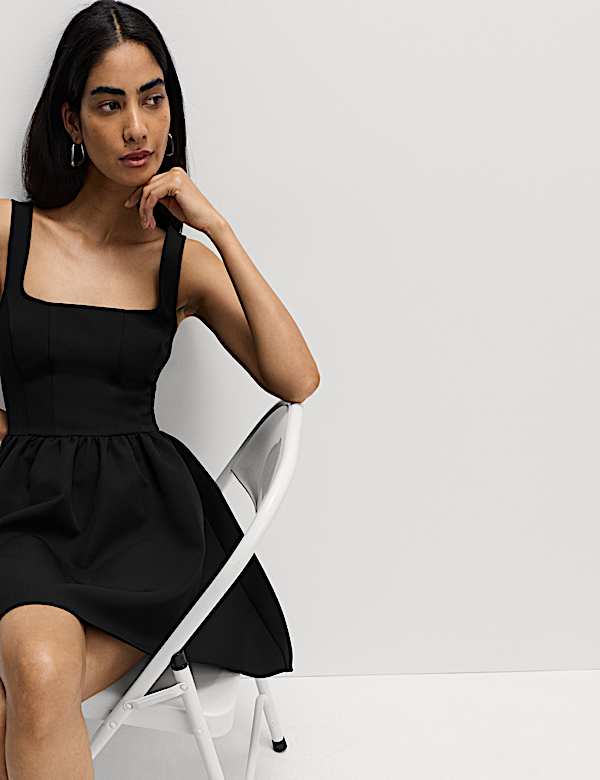 Square Neck Mini Waisted Dress - AL