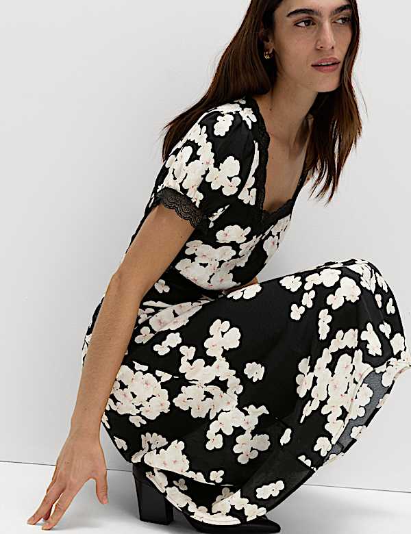 Floral Lace Detail Midaxi Tea Dress - RS