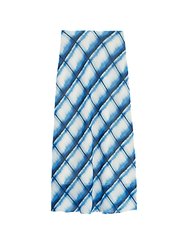 Checked Midi Column Slip Skirt