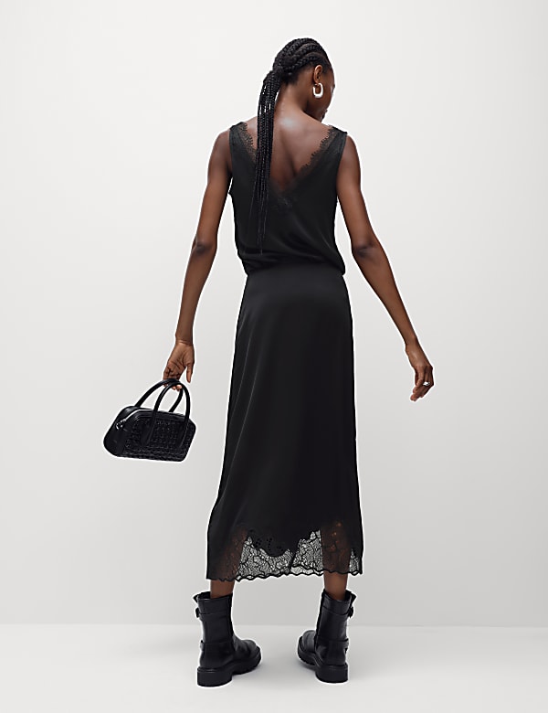 Satin Lace Midaxi Slip Skirt