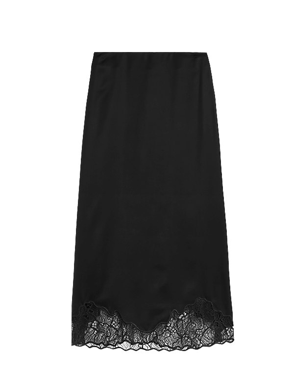 Satin Lace Midaxi Slip Skirt
