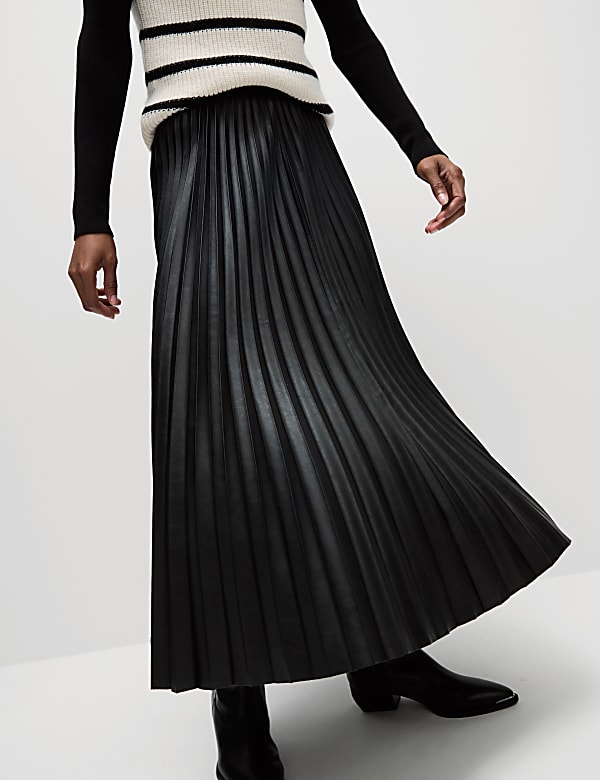 Leather Look Pleated Maxi Skirt - LT