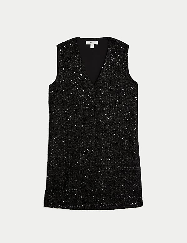 Sparkly V-Neck Mini Shift Dress - CH