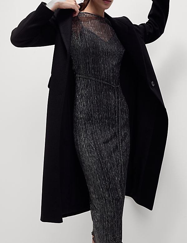 שמלת מידקסי בגזרה ישרה וצמודה מבד לורקס עם צווארון עגול - IL