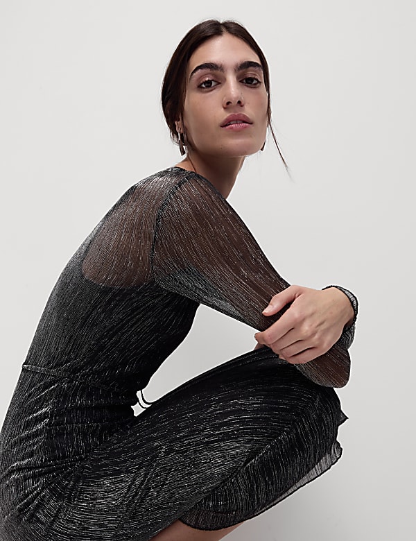 שמלת מידקסי בגזרה ישרה וצמודה מבד לורקס עם צווארון עגול - IL