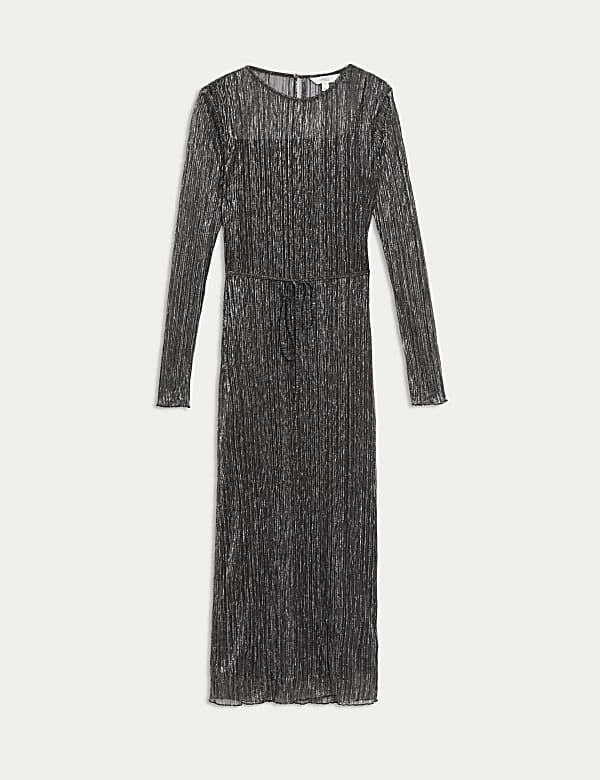 שמלת מידקסי בגזרה ישרה וצמודה מבד לורקס עם צווארון עגול - IL