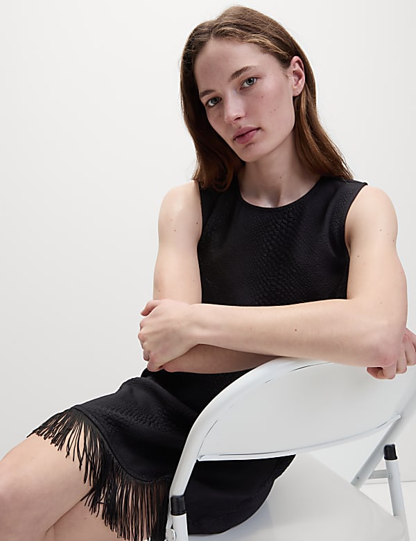 Fringe Hem Mini Shift Dress - IT