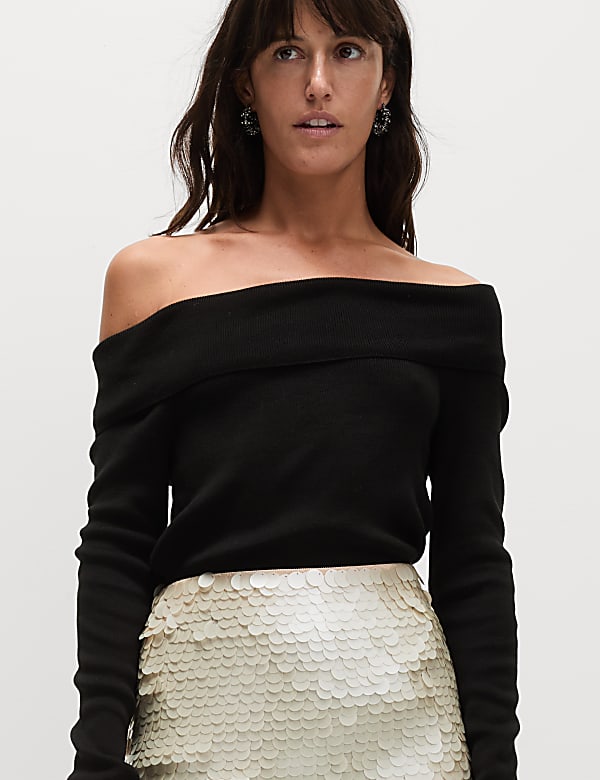 Sequin Knee Length Column Skirt