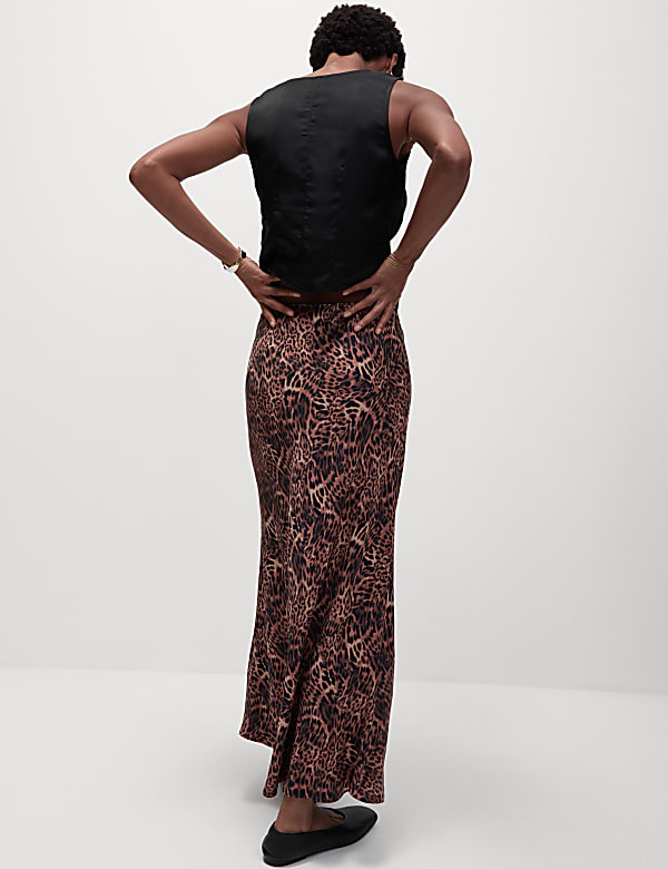 Satin Animal Print Maxi Slip Skirt - LT