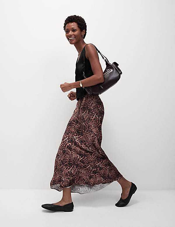 Satin Animal Print Maxi Slip Skirt - LT