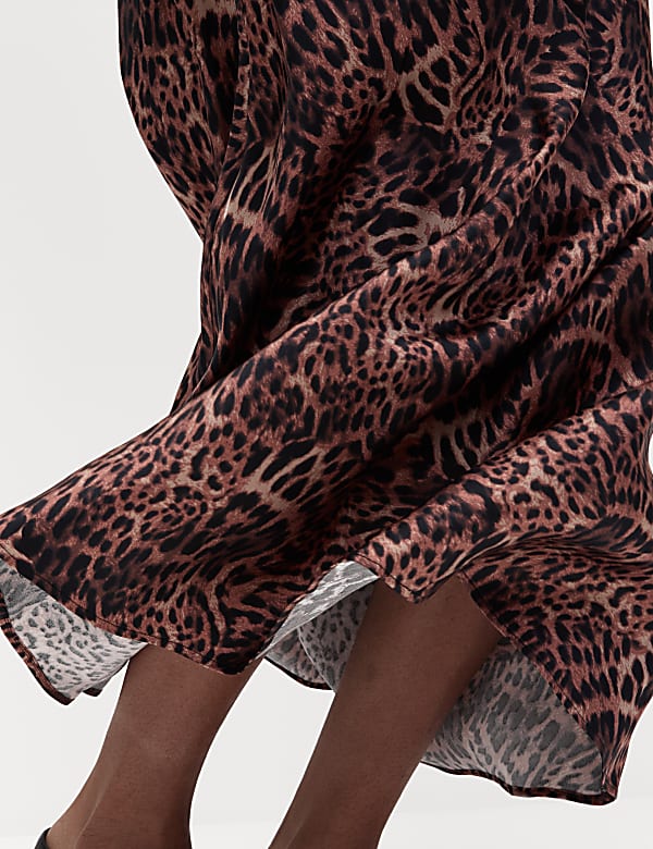 Satin Animal Print Maxi Slip Skirt - LT