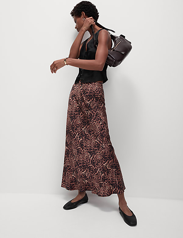 Satin Animal Print Maxi Slip Skirt - LT