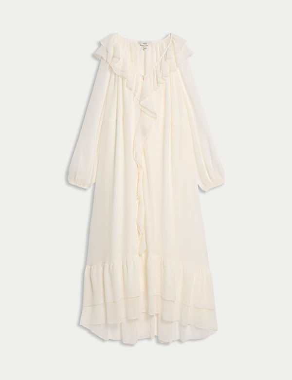 V-Neck Frill Detail Midaxi Smock Dress - DE