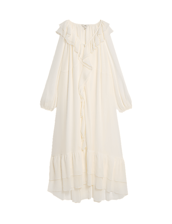 V-Neck Frill Detail Midaxi Smock Dress