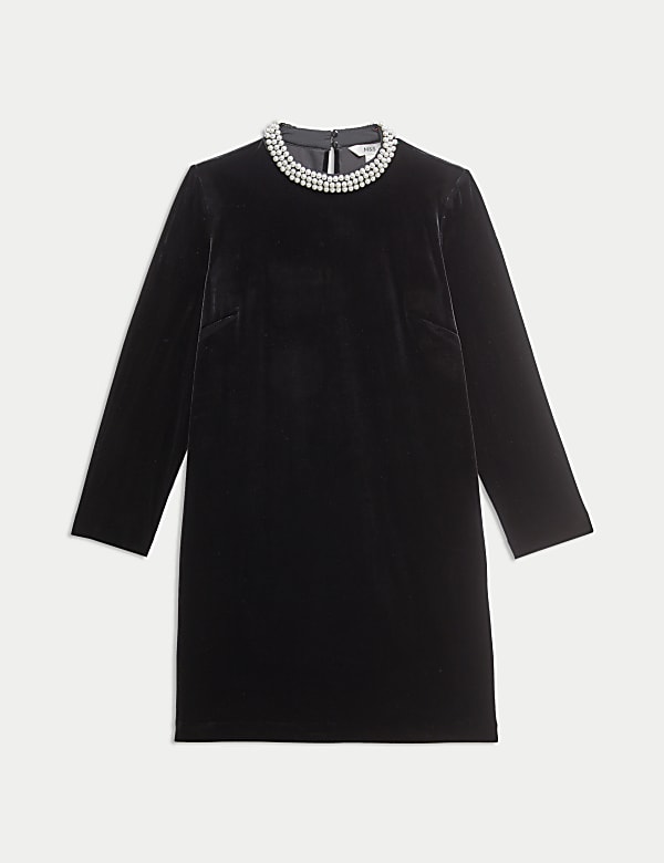 Velvet Collared Mini Column Dress BLACK Dresses M&S ID