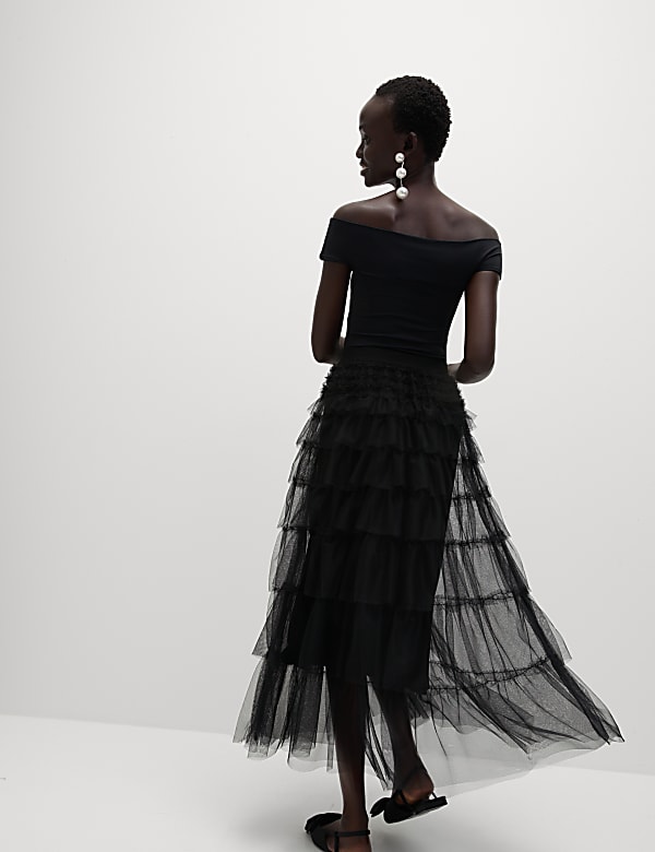 Tulle Midaxi Tiered Skirt