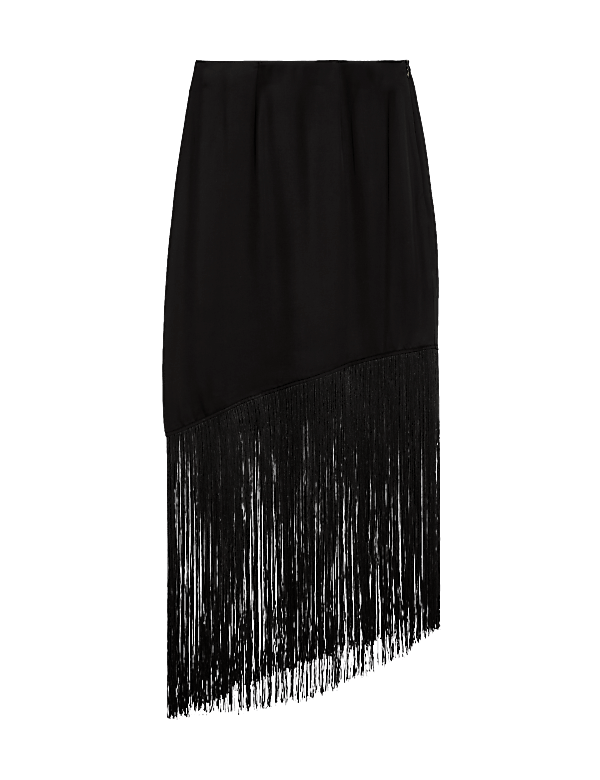 Fringe Detail Asymmetric Midaxi Slip Skirt
