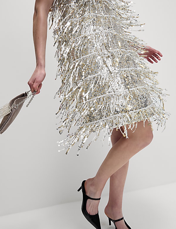 Sequin Square Neck Mini Shift Dress - HU