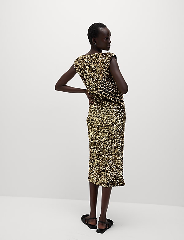 Sequin V-Neck Midi Column Dress - NO