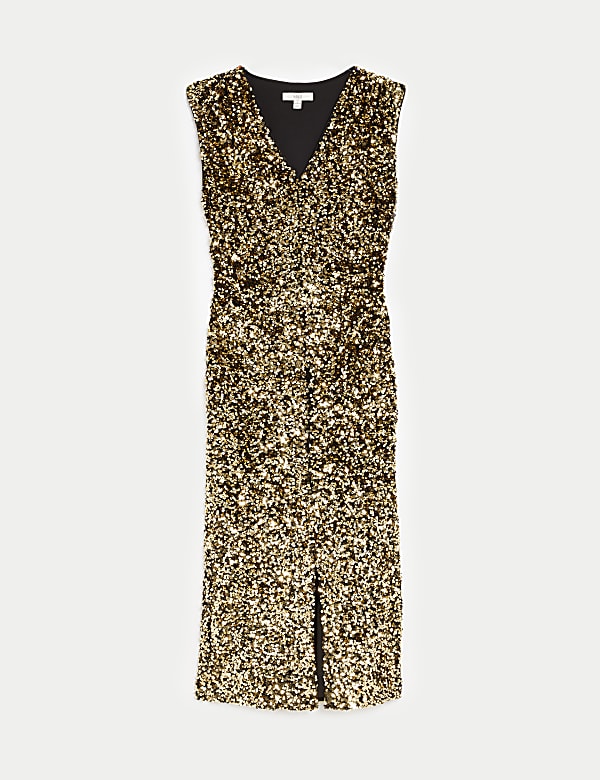 Sequin V-Neck Midi Column Dress - NO