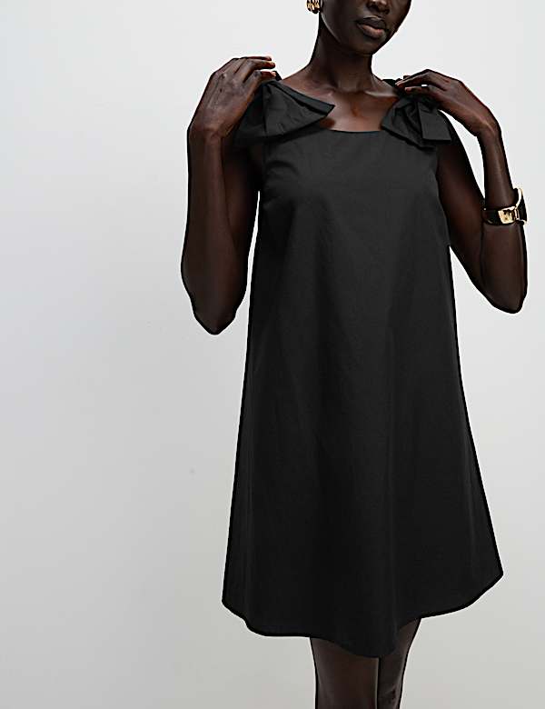 Pure Cotton Bow Detail Mini Column Dress