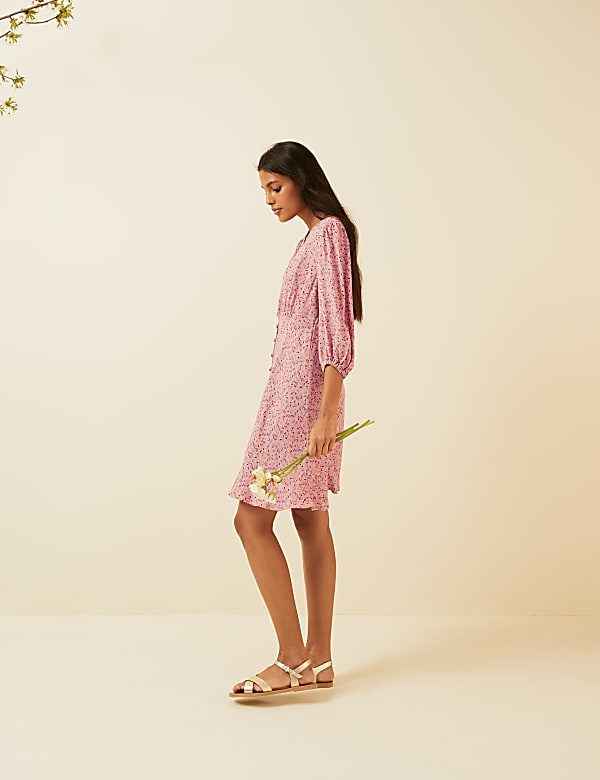Floral V-Neck Button Through Mini Tea Dress