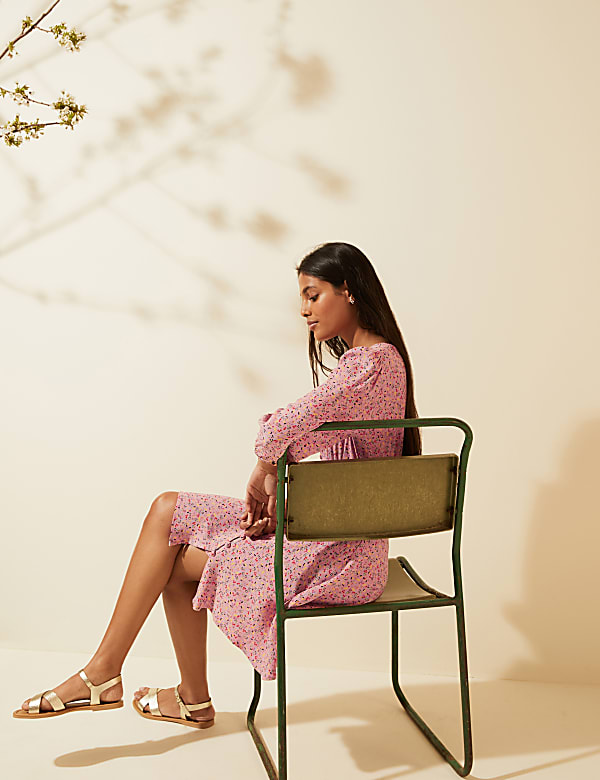 Floral V-Neck Button Through Mini Tea Dress
