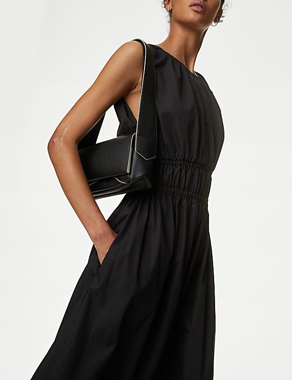 Robe midi 100 % coton &agrave; taille ajust&eacute;e - LU