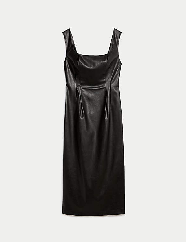 Faux Leather Square Neck Midi Column Dress BLACK Dresses M&S NZ